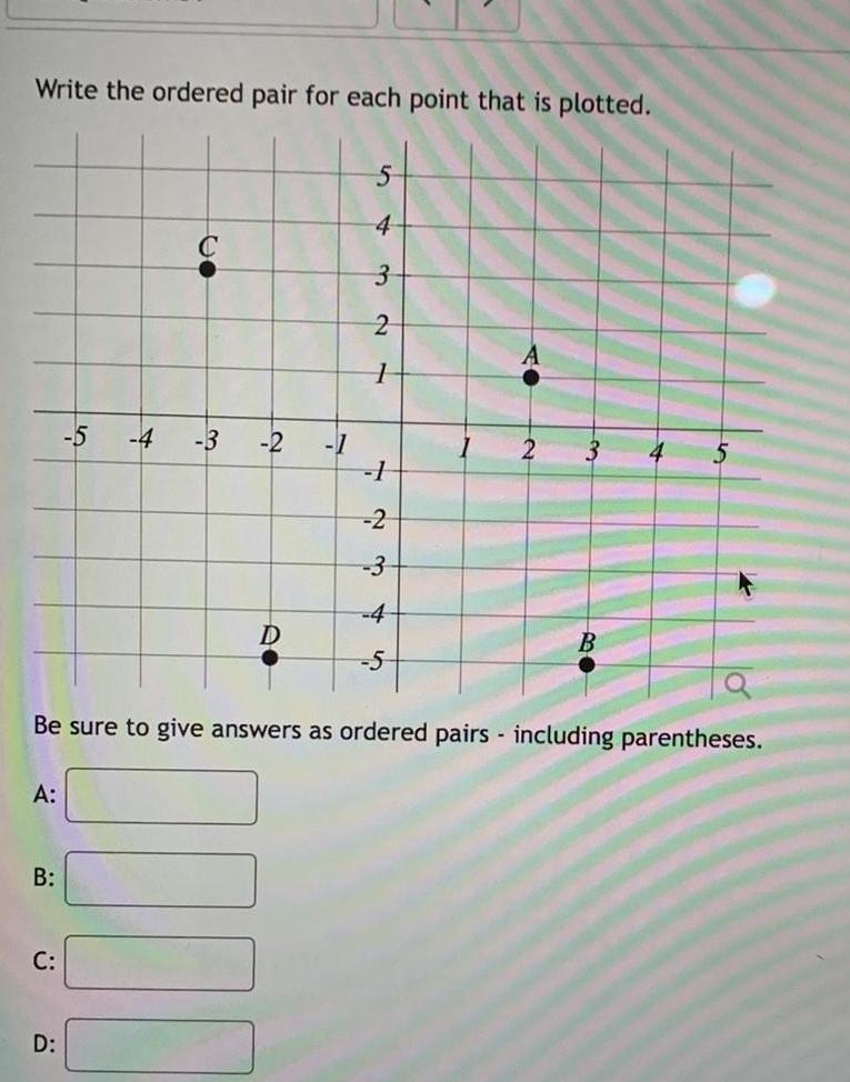 Write the ordered pair for each point that is plotted. 5 4