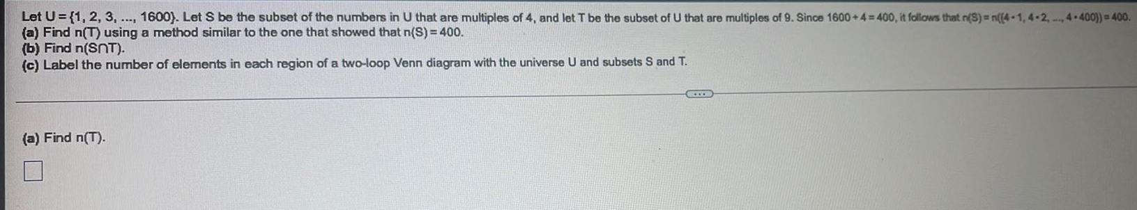 Let U = {1, 2, 3, ..., 1600). Let S be the