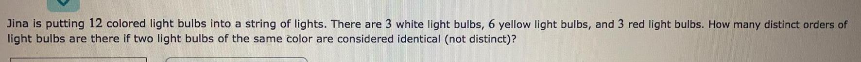 Jina is putting 12 colored light bulbs into a string of lights.