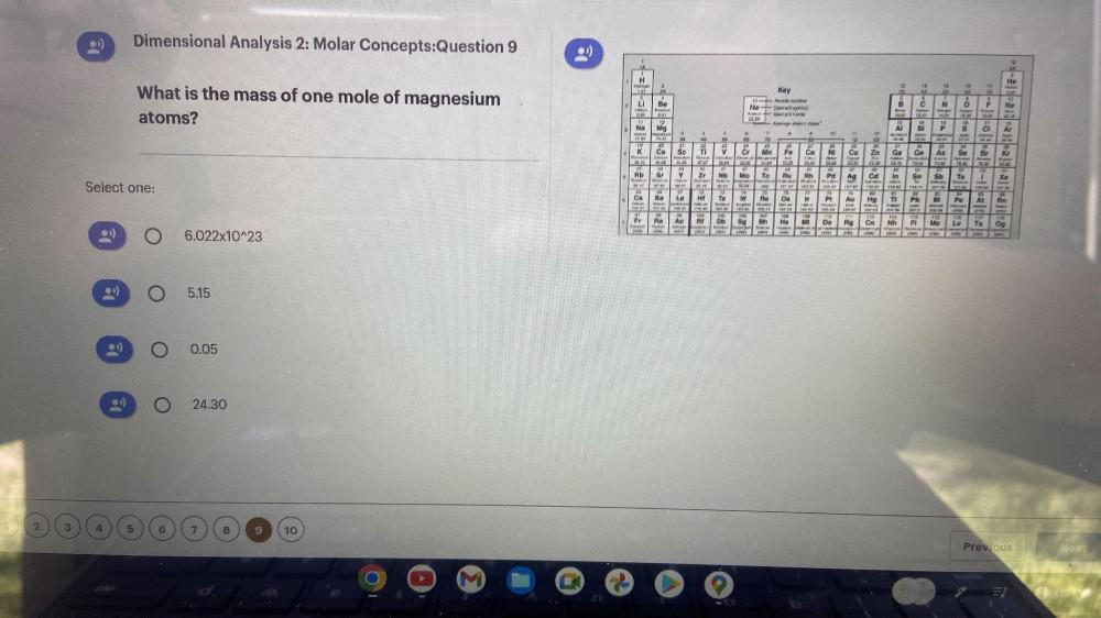 Dimensional Analysis 2: Molar Concepts:Question 9 What is the mass of one