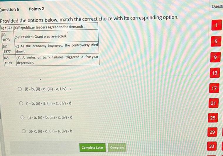 Provided the options below, match the correct choice with its corresponding option.