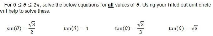 For 0 02, solve the below equations for all values of 6.