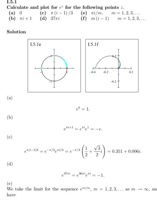I.5.1 (a) 0 Calculate and plot for e for the following points
