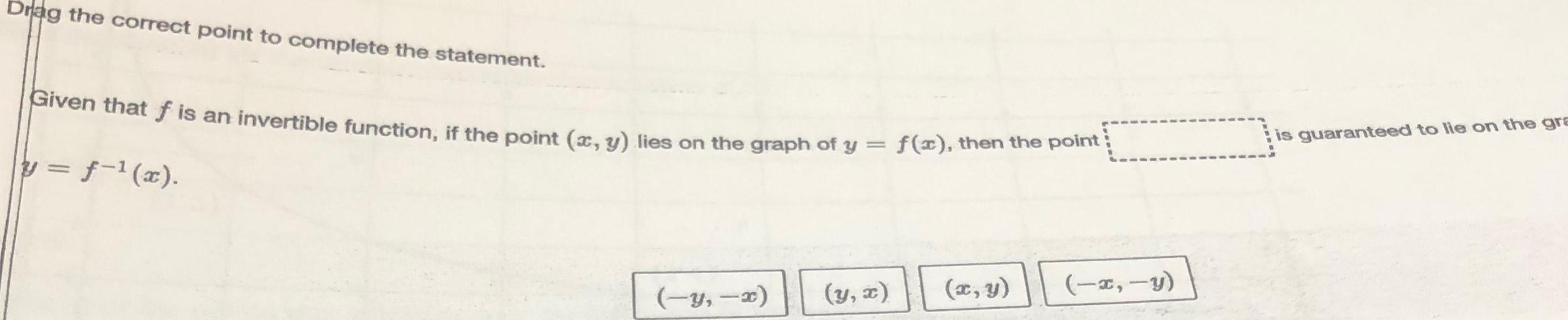 Drag the correct point to complete the statement. Given that f is