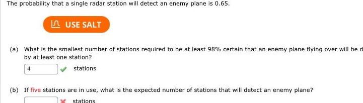The probability that a single radar station will detect an enemy plane