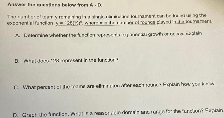 Answer the questions below from A - D. The number of team