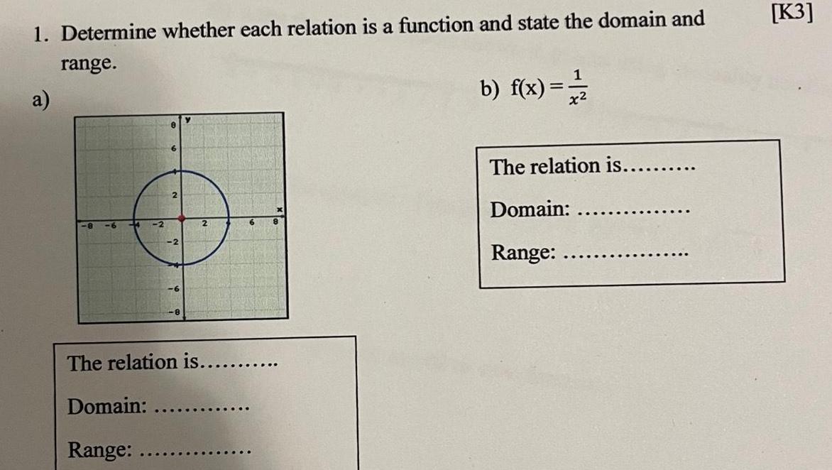 1. Determine whether each relation is a function and state the domain