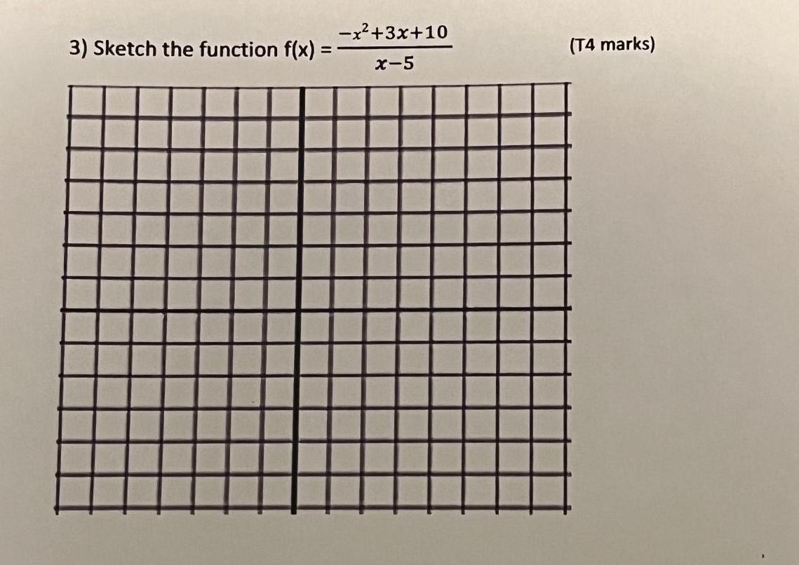 -x+3x+10 3) Sketch the function f(x) = = (T4 marks) x-5