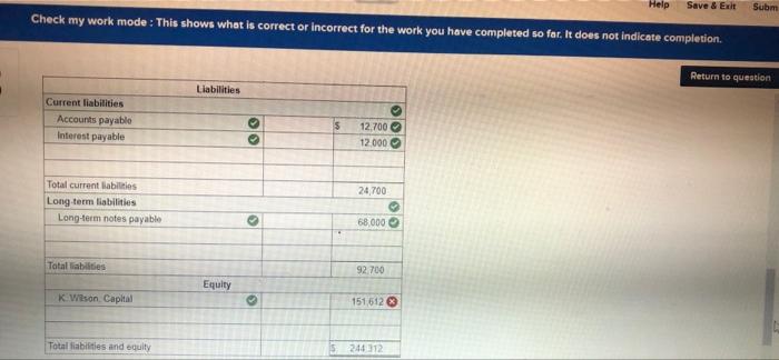 notes payable 68,000 K. Milson, Capital 151,612 K. Wilson, withdrawals 41,000 Trucking