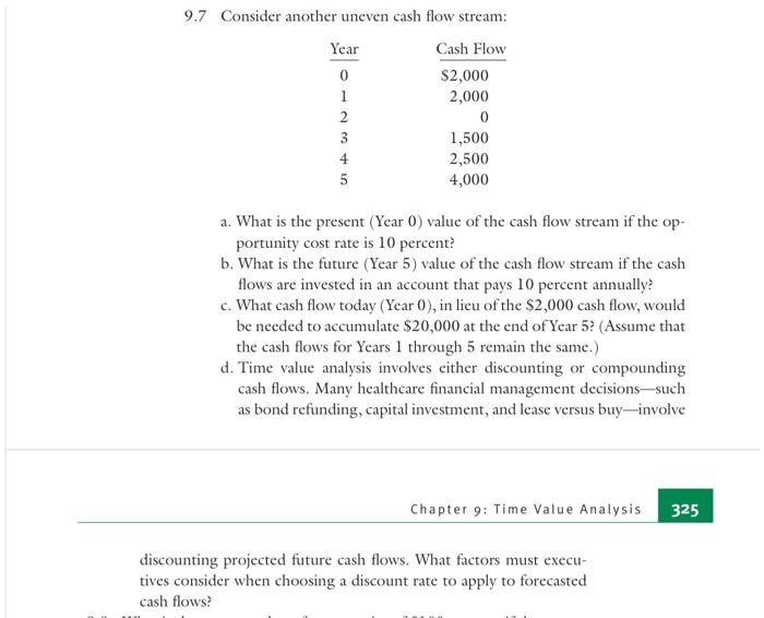 9.7 Consider another uneven cash flow stream: Year 0 12345 Cash Flow