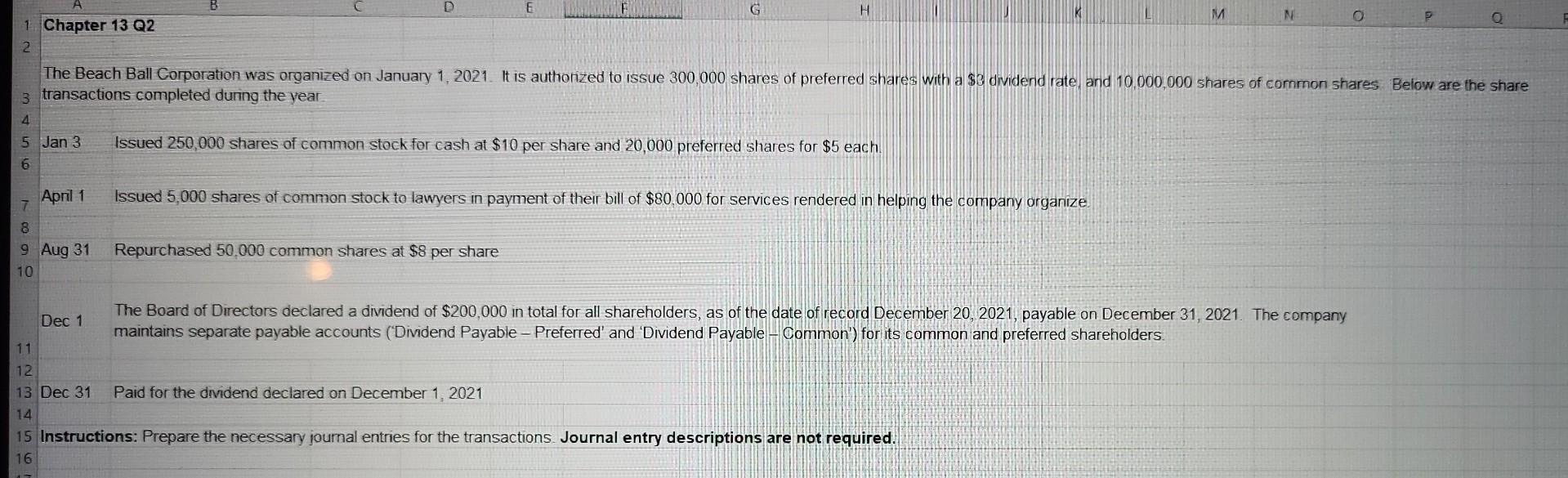 A B 1 Chapter 13 Q2 2 E H M N Q