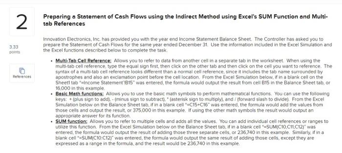 2 3.33 points References Preparing a Statement of Cash Flows using the