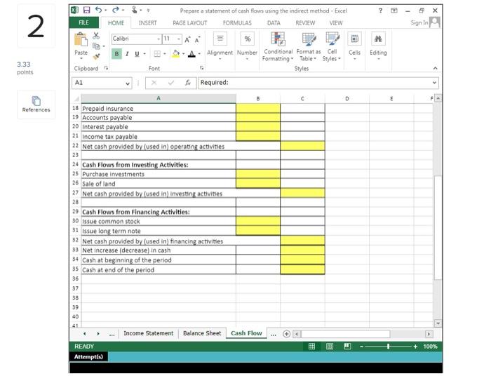 Inc. has provided you with the year end Income Statement Balance Sheet.