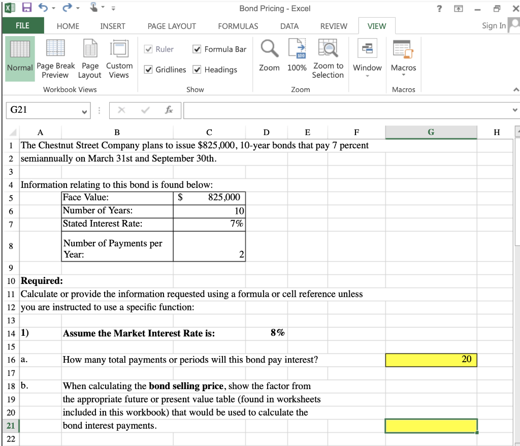 Bond Pricing - Excel ? FILE HOME INSERT PAGE LAYOUT FORMULAS DATA