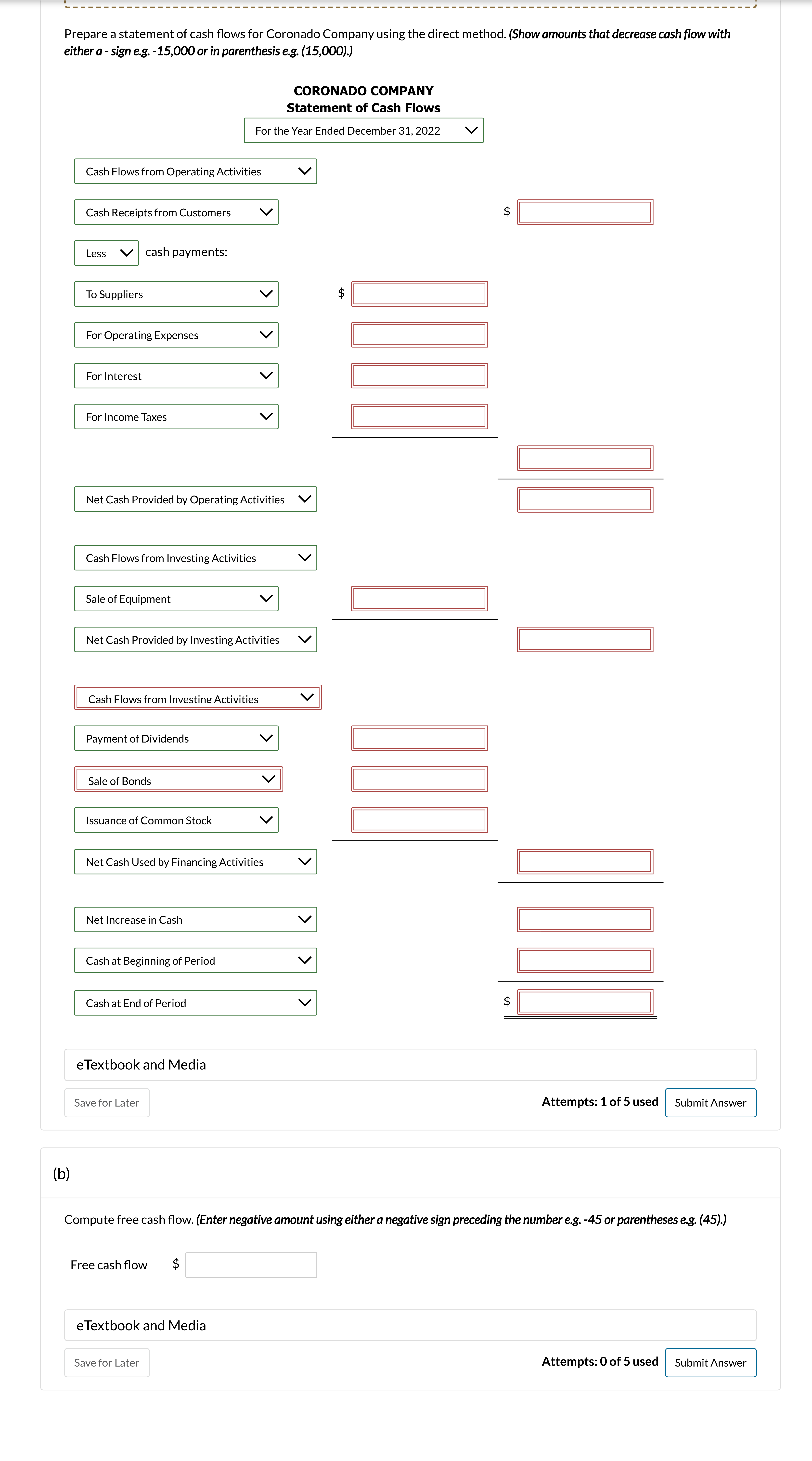 Company. CORONADO COMPANY Comparative Balance Sheets December 31 Assets 2022 2021 Cash