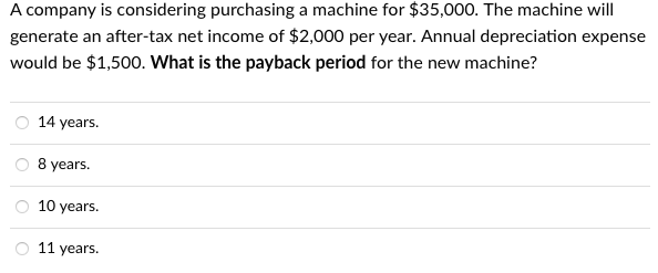 A company is considering purchasing a machine for $35,000. The machine will