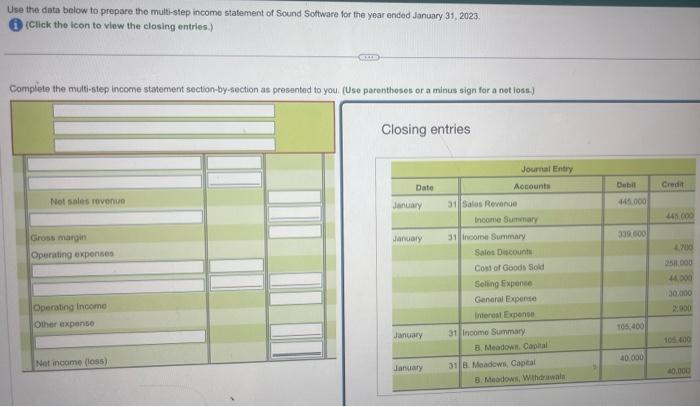 Use the data below to prepare the multi-step income statement of Sound