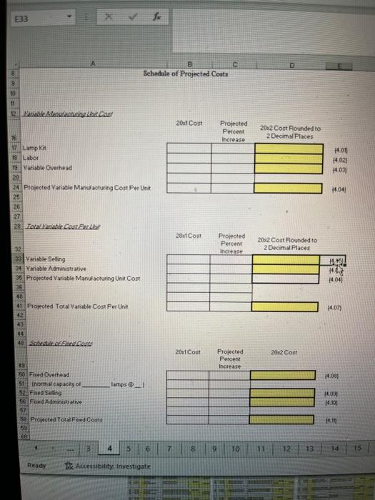 A B D E 8 The projected cost of a lamp is