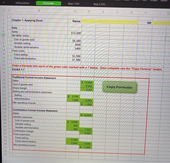 O A Instructions B Formulas Req 1 Chi C 2 Chapter 1: