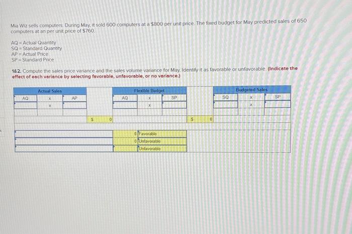 Mia Wiz sells computers. During May, it sold 600 computers at a
