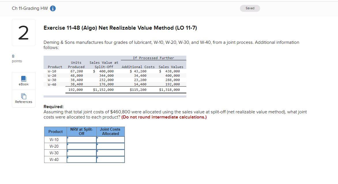 Ch 11-Grading HW 2 Exercise 11-48 (Algo) Net Realizable Value Method (LO