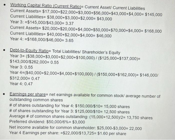 Working Capital Ratio (Current Ratio)= Current Asset/ Current Liabilities Current Assets= $17,000+$22,000+$3,000+$56,000+$43,000+$4,000=