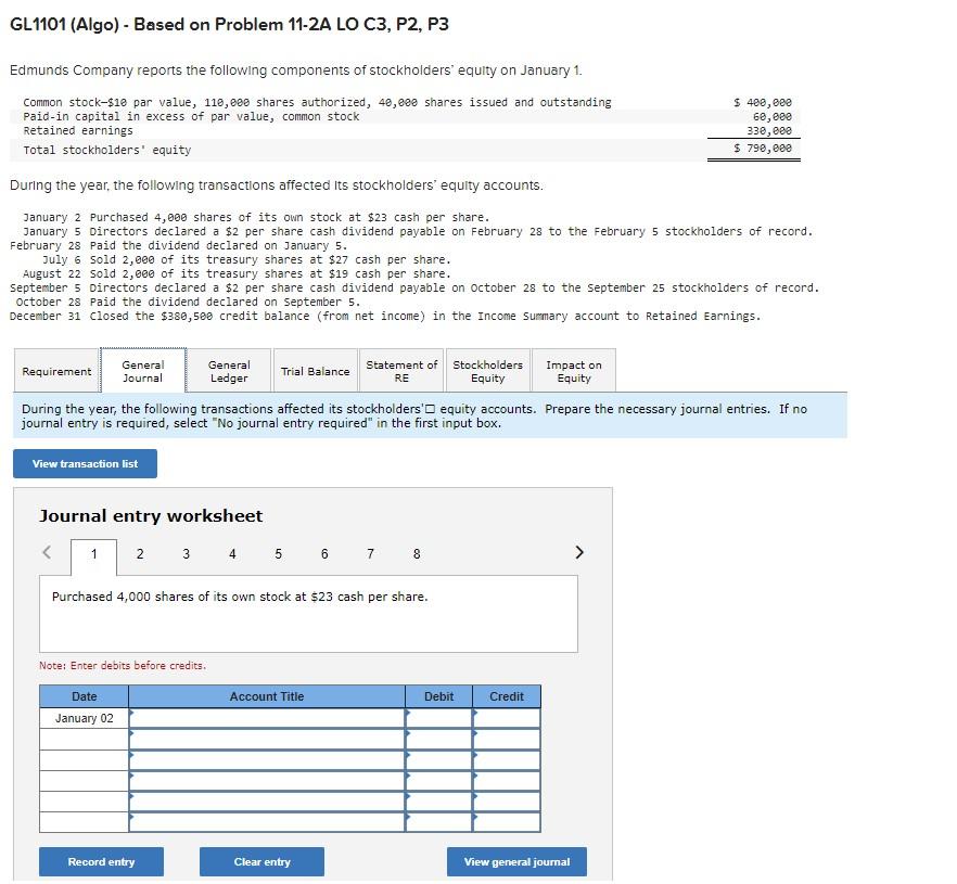 GL1101 (Algo) - Based on Problem 11-2A LO C3, P2, P3 Edmunds