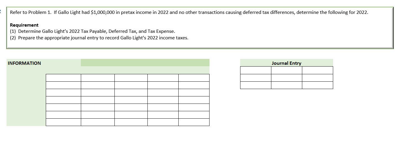 = Refer to Problem 1. If Gallo Light had $1,000,000 in pretax