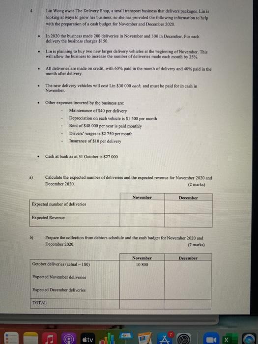 a) . . . . Lin Wong owns The Delivery Shop, a