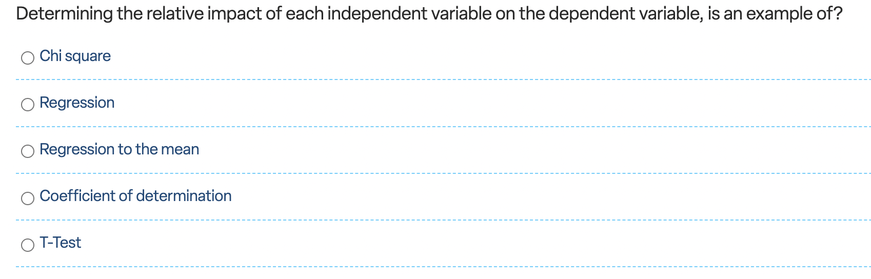 another variable, is an example of? Chi square Regression ANOVA Coefficient of