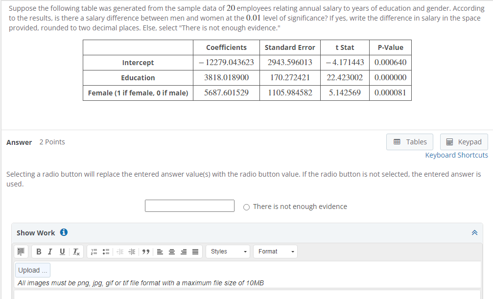 Suppose the following table was generated from the sample data of 20