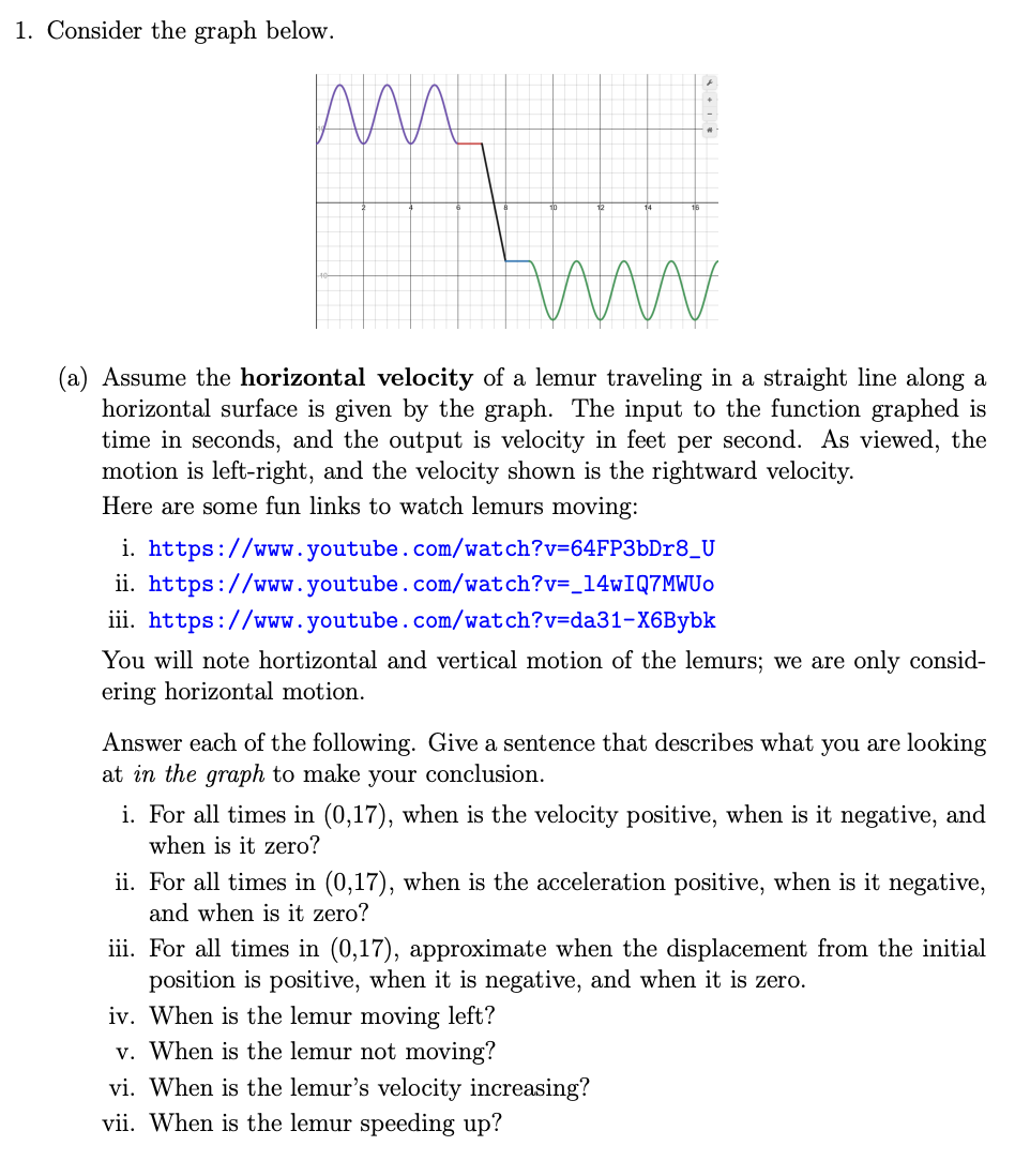 1. Consider the graph below. ww (a) Assume the horizontal velocity of
