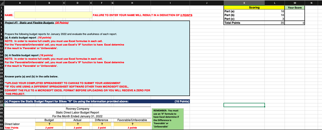 1 2 C D E F 3 NAME: 4 5 Project #7: