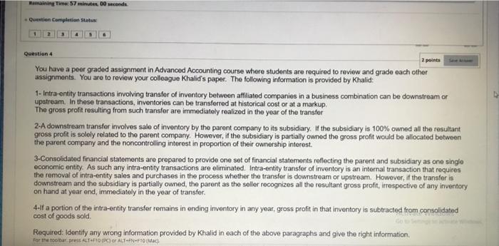 Remaining Time: 57 minutes, 00 seconds Question Completion Status: Question 4 2