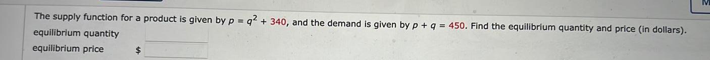 The supply function for a product is given by p = q