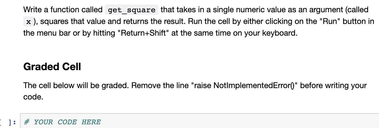 Write a function called get_square that takes in a single numeric value