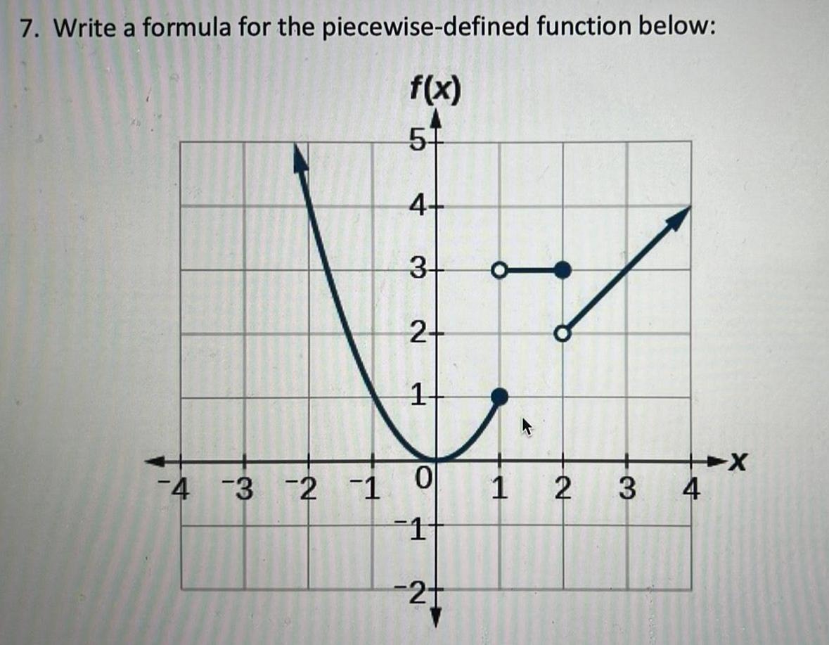 7. Write a formula for the piecewise-defined function below: f(x) 34 51