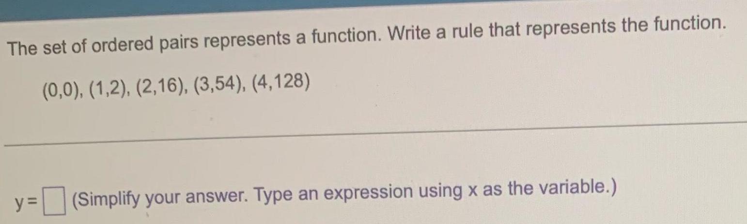 The set of ordered pairs represents a function. Write a rule that