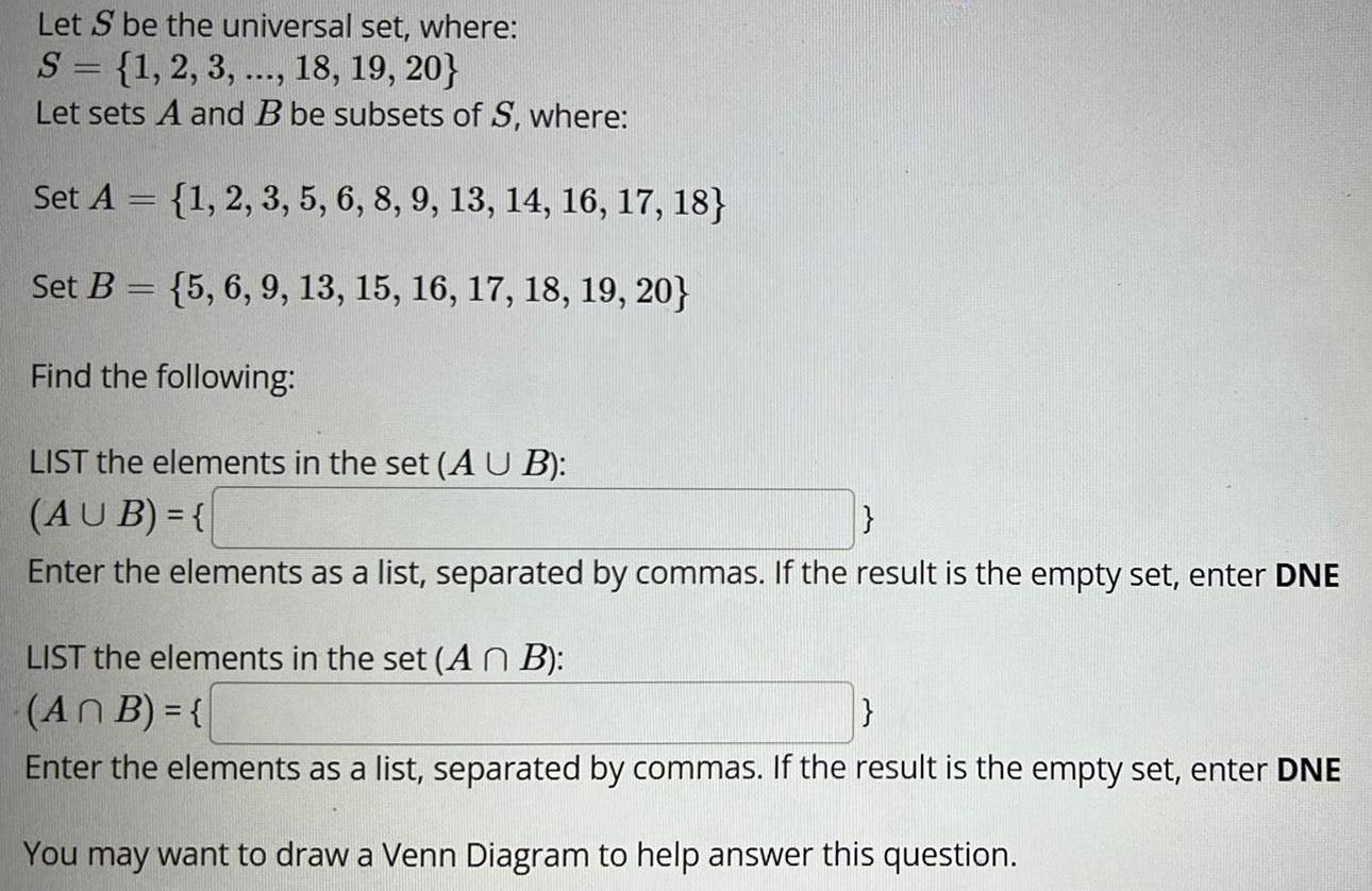 Let S be the universal set, where: S = {1, 2, 3,