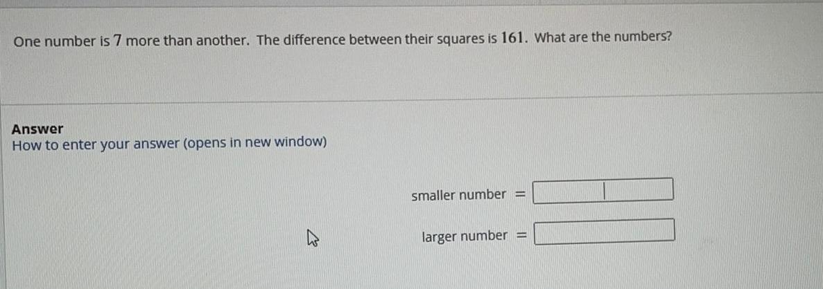 One number is 7 more than another. The difference between their squares