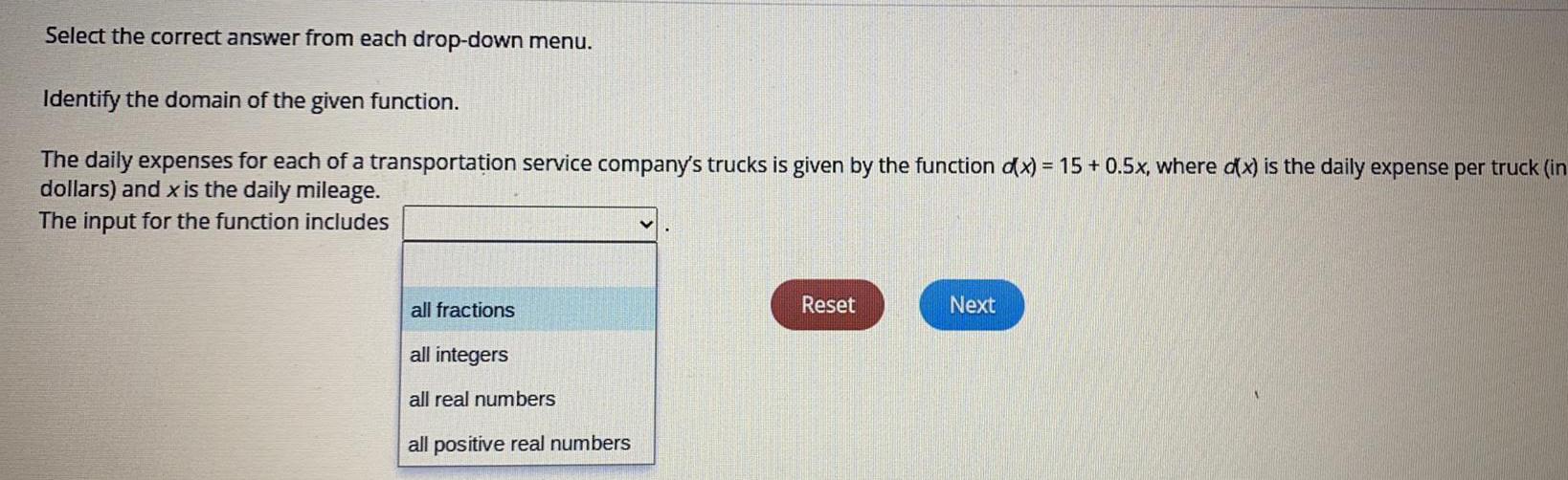 Select the correct answer from each drop-down menu. Identify the domain of