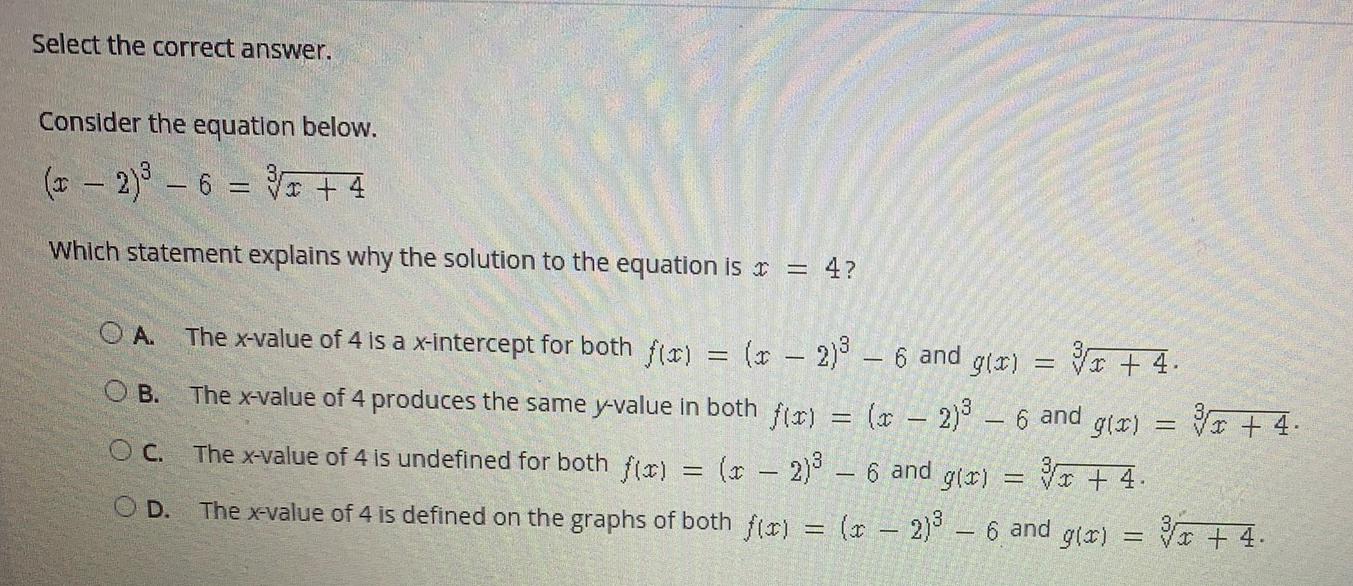 Select the correct answer. Consider the equation below. (x-2)36 33 x +