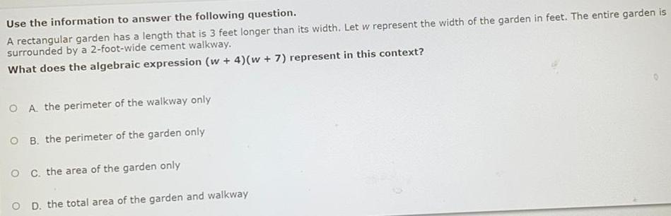Use the information to answer the following question. A rectangular garden has