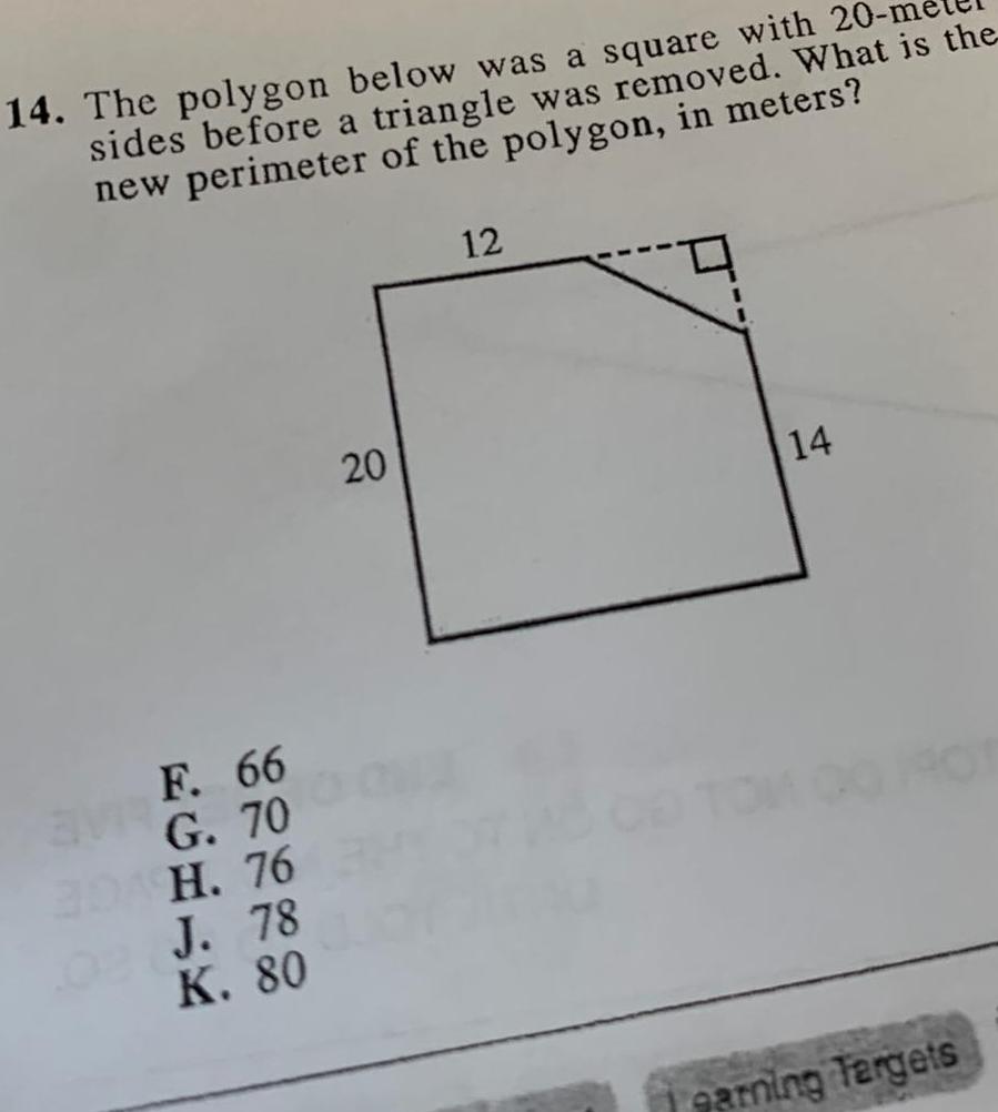 14. The polygon below was a square with 20- sides before a