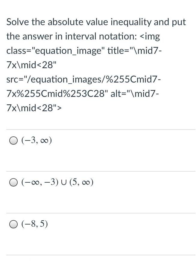 Solve the absolute value inequality and put the answer in interval notation: