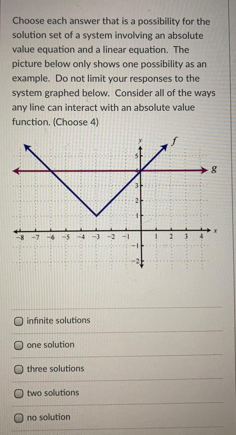 Choose each answer that is a possibility for the solution set of