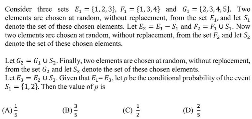 Consider three sets E = {1,2,3}, F = {1,3,4} and G =