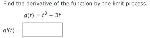 Find the derivative of the function by the limit process. g'(t) =