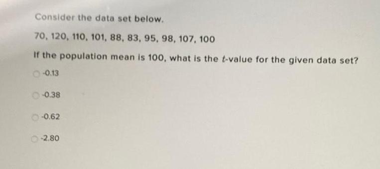 Consider the data set below. 70, 120, 110, 101, 88, 83, 95,