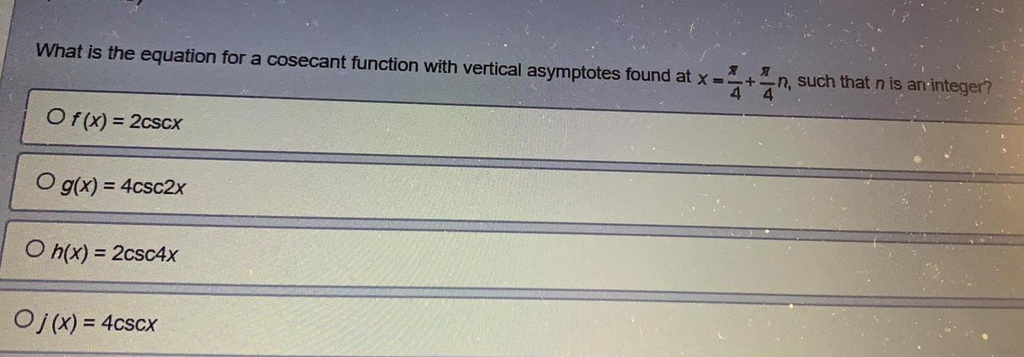 What is the equation for a cosecant function with vertical asymptotes found
